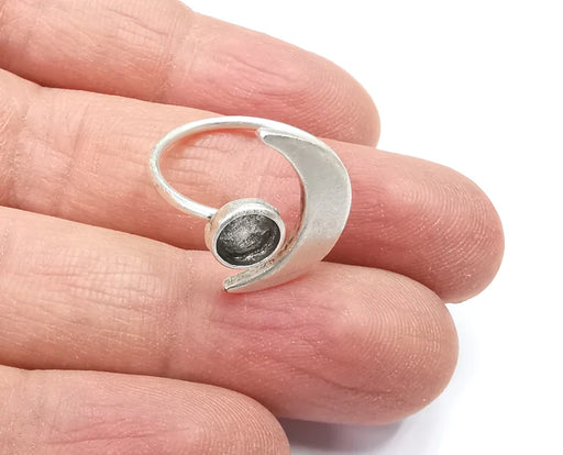 Crescent Ring Settings, Moon Ring Bezels, Resin Blanks, Cabochon Frames Bases, Mosaic Mountings, Antique Silver Plated Brass (6mm) G27643