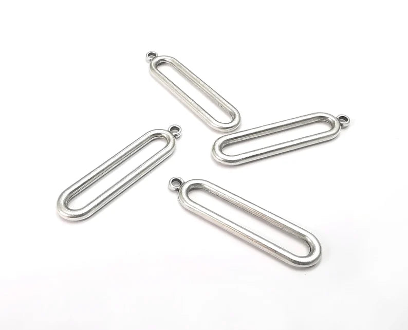 Oval Silver Charms Antique Silver Plated Charms (32x8mm) G27644