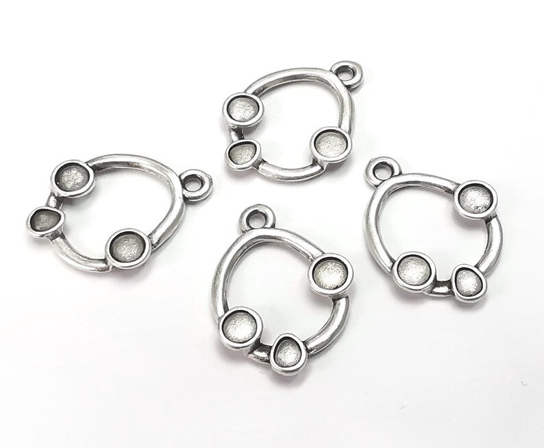 10 Silver Charms Blank Resin Bezel Mounting Cabochon Base Setting Antique Silver Plated Charms (3.5mm - 3mm Blanks) G27645