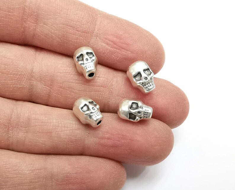 4 Skull Beads Antique Silver Plated Beads (11x7mm) G27646
