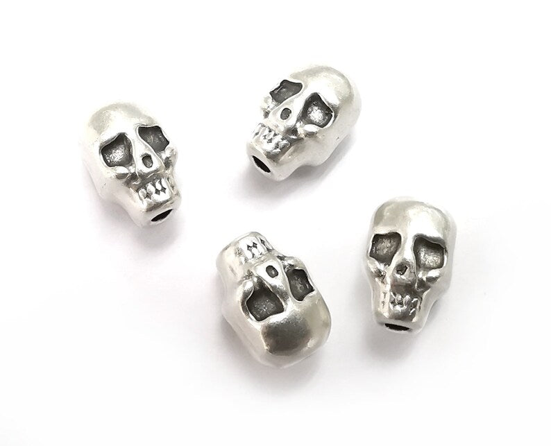 4 Skull Beads Antique Silver Plated Beads (11x7mm) G27646