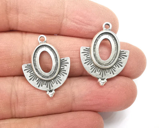 Ethnic Silver Charms Blank Resin Bezel Mounting Cabochon Base Setting Antique Silver Plated Charms (14x10mm Blank) G27647
