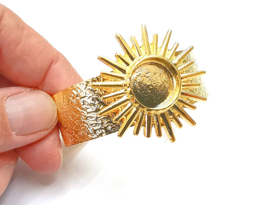 Sun Bracelet Blank Resin Dry Flower inlay Blank Cuff Bezel Glass Cabochon Base Textured Adjustable Shiny Gold Plated (16mm ) G27793