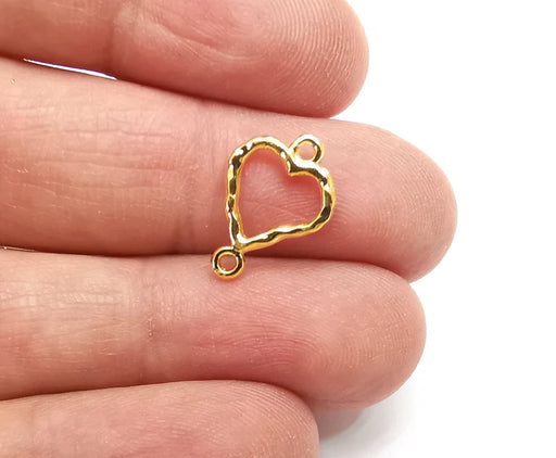 Heart Hammered Charms Connector Shiny Gold Plated Charms (17x12mm) G27795