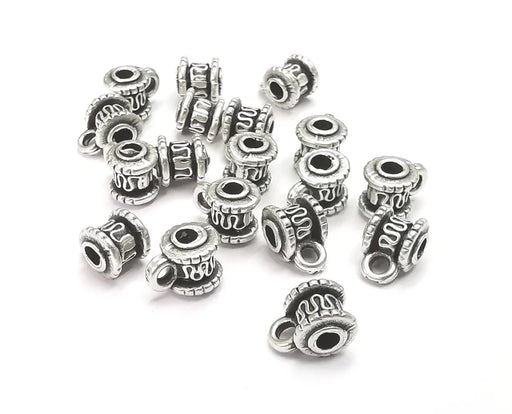 Cylinder Round Beads Loop Charms Antique Silver Plated Beads (10x7mm) G27653