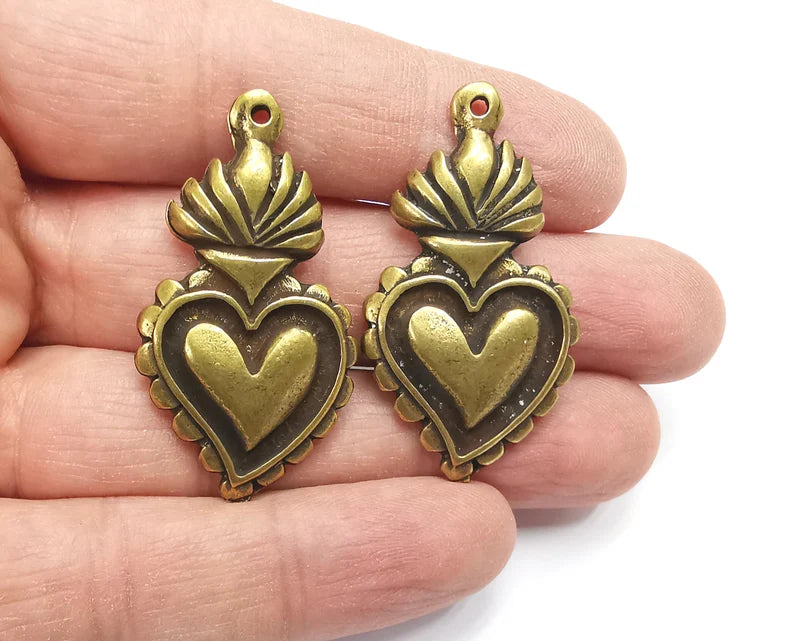 Heart Charms Antique Bronze Plated Charm (43x24mm) G27655