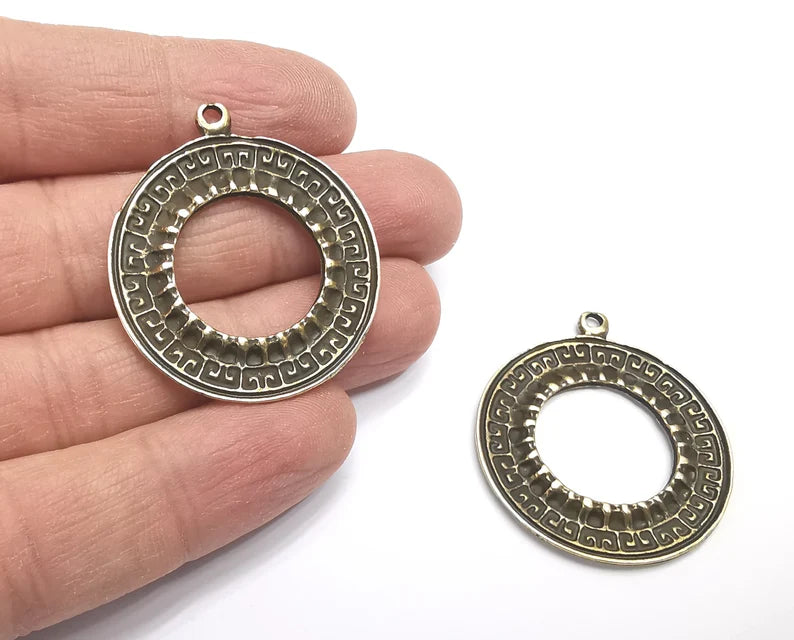Ethnic Circle Charms Antique Bronze Plated Charms (39x35mm) G27656