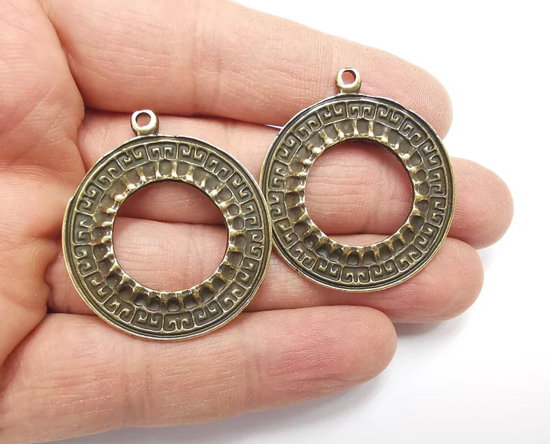 Ethnic Circle Charms Antique Bronze Plated Charms (39x35mm) G27656