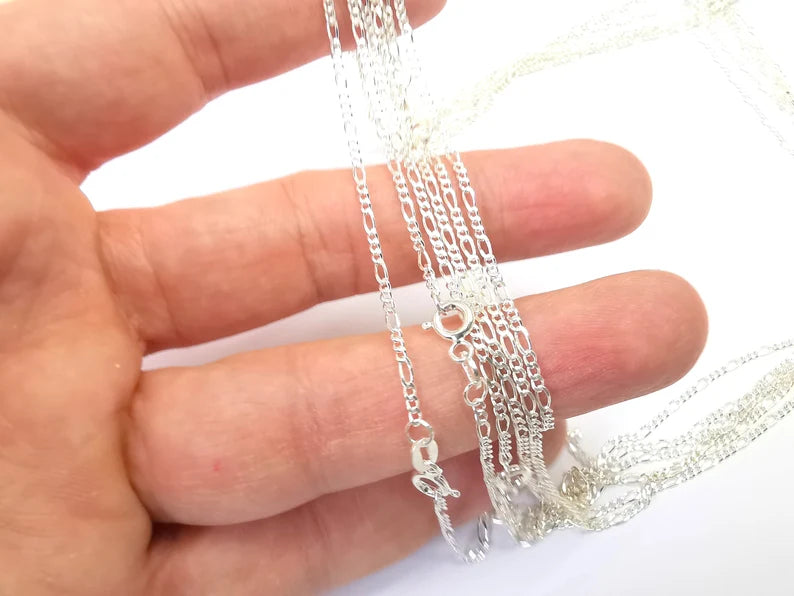 Figaro Chain Sterling Silver Finished Necklace Chain, Ready Chain (6,4x2,4mm) 925 Solid Silver Ready Chain (50cm-19.5 inch) G30262