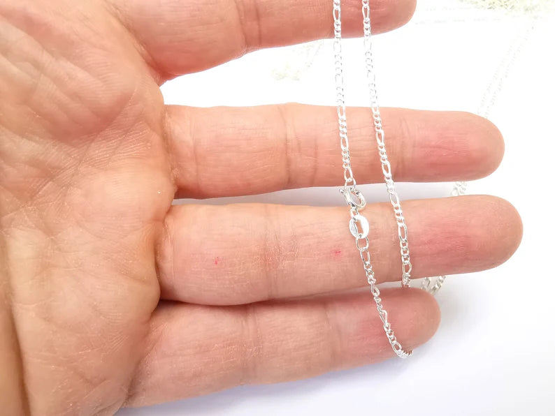Figaro Chain Sterling Silver Finished Necklace Chain, Ready Chain (6,4x2,4mm) 925 Solid Silver Ready Chain (50cm-19.5 inch) G30262