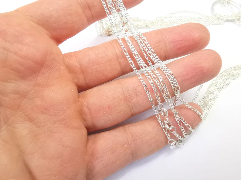 Figaro Chain Sterling Silver Finished Necklace Chain, Ready Chain (6,4x2,4mm) 925 Solid Silver Ready Chain (50cm-19.5 inch) G30262