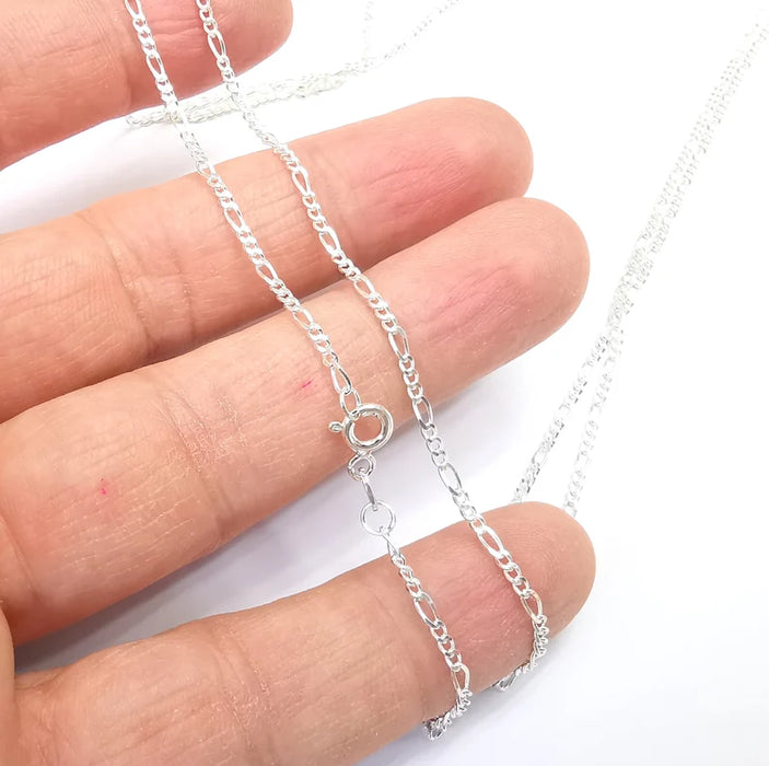 Figaro Chain Sterling Silver Finished Necklace Chain, Ready Chain (6,4x2,4mm) 925 Solid Silver Ready Chain (50cm-19.5 inch) G30262