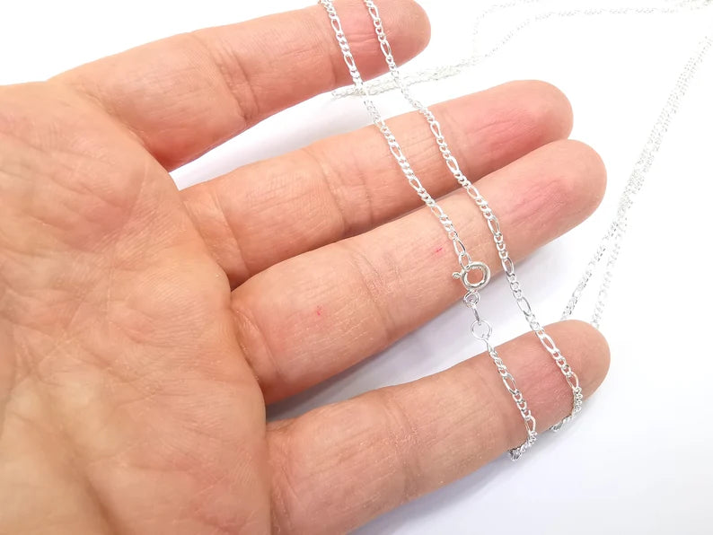 Figaro Chain Sterling Silver Finished Necklace Chain, Ready Chain (6,4x2,4mm) 925 Solid Silver Ready Chain (50cm-19.5 inch) G30262