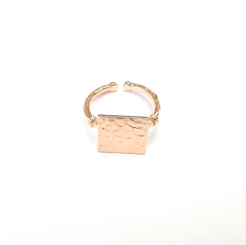 Stamping Ring Blanks, Rose Gold Plated Sterling Silver, Engraving Statement Ring, Adjustable Nameplate Ring 925 Solid Silver 12x12mm G30259