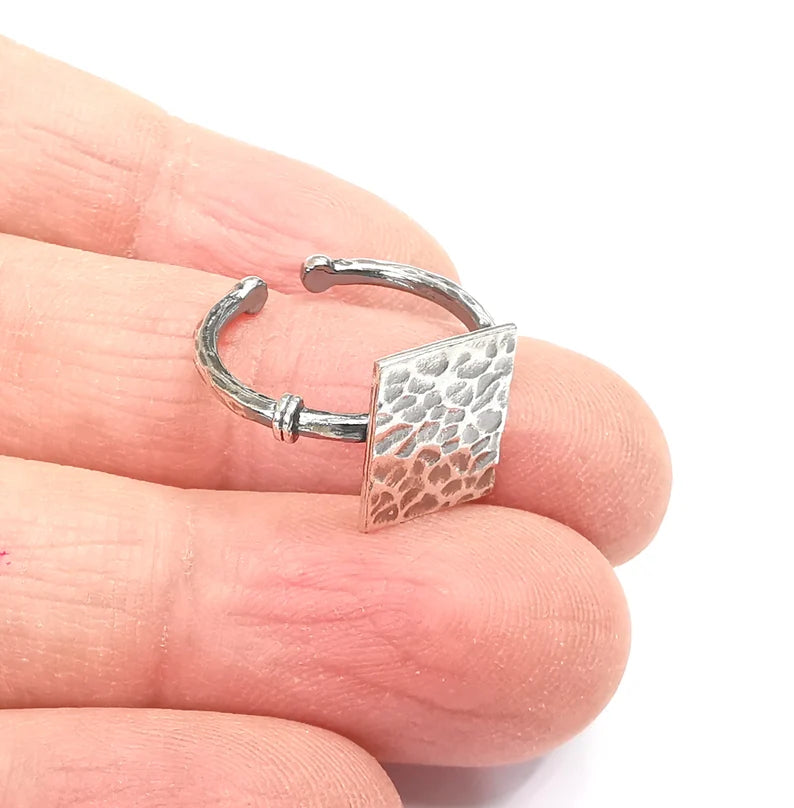Rectangle Stamping Ring Blanks, Sterling Silver Engraving Blank, Statement Rings, Adjustable Nameplate 925 Solid Silver 13x10mm G30072