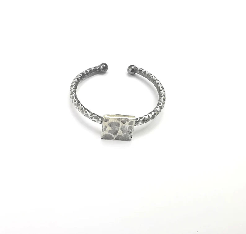 Square Stamping Ring Blanks, Cabochon Ring Sterling Silver Engraving Blank, Statement Rings, Adjustable 925 Solid Silver 6mm G30218