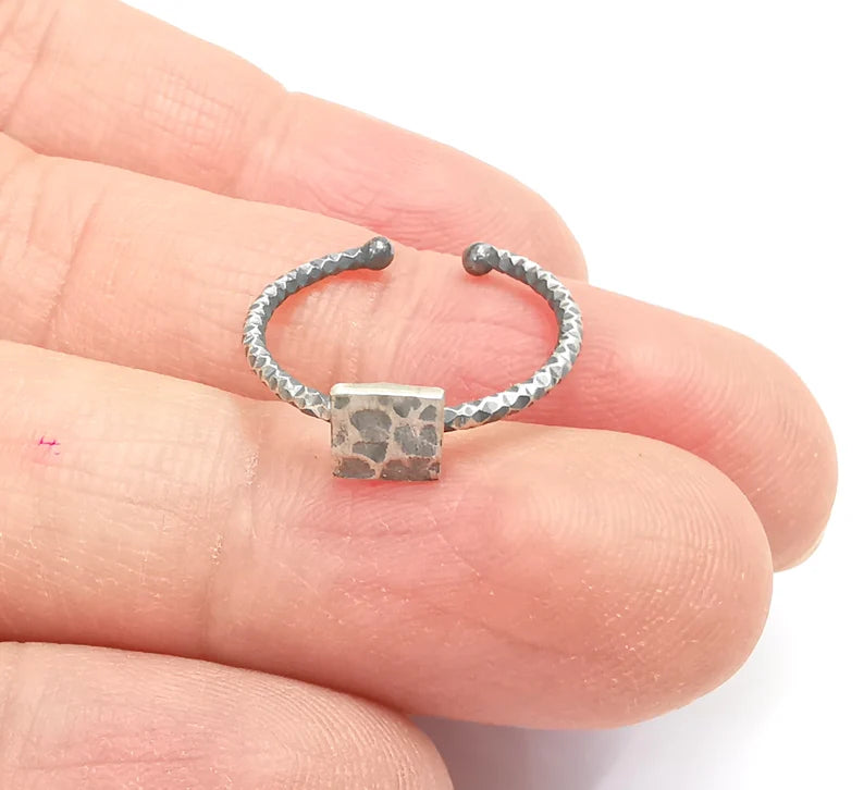 Square Stamping Ring Blanks, Cabochon Ring Sterling Silver Engraving Blank, Statement Rings, Adjustable 925 Solid Silver 6mm G30218