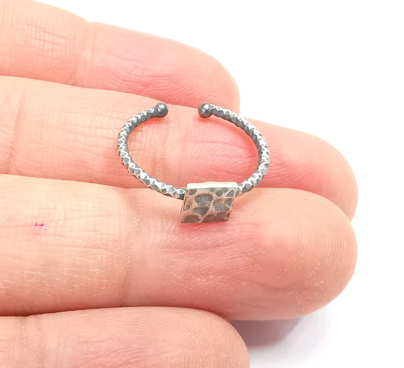 Square Stamping Ring Blanks, Cabochon Ring Sterling Silver Engraving Blank, Statement Rings, Adjustable 925 Solid Silver 6mm G30218