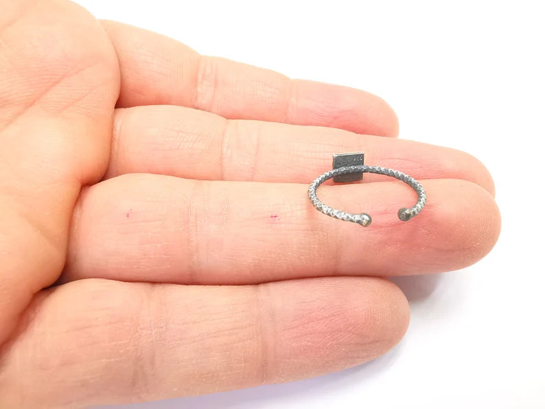 Square Stamping Ring Blanks, Cabochon Ring Sterling Silver Engraving Blank, Statement Rings, Adjustable 925 Solid Silver 6mm G30218