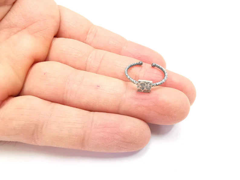 Square Stamping Ring Blanks, Cabochon Ring Sterling Silver Engraving Blank, Statement Rings, Adjustable 925 Solid Silver 6mm G30218