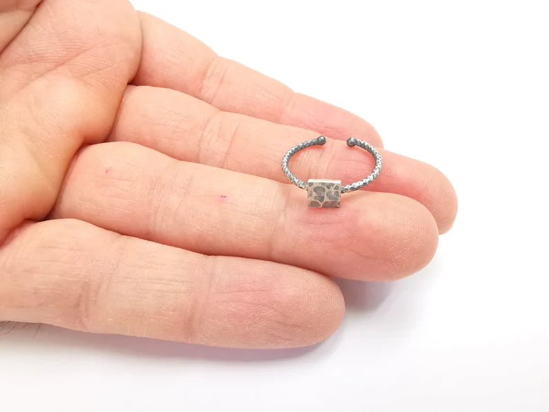 Square Stamping Ring Blanks, Cabochon Ring Sterling Silver Engraving Blank, Statement Rings, Adjustable 925 Solid Silver 6mm G30218