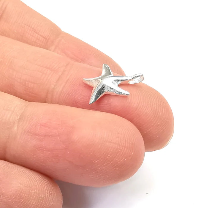 2 Starfish Sterling Silver Charms , 925 Silver Charms (13x12mm) AG27823