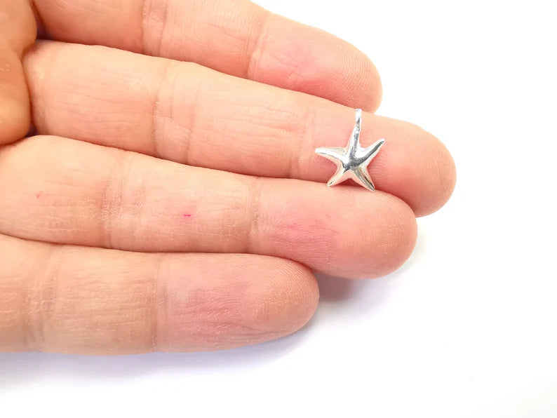2 Starfish Sterling Silver Charms , 925 Silver Charms (13x12mm) AG27823