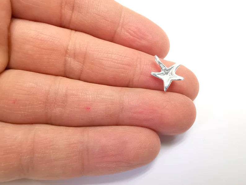 2 Starfish Sterling Silver Charms , 925 Silver Charms (13x12mm) AG27823