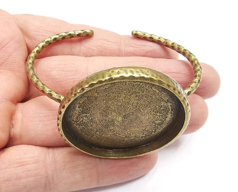 Bracelet Blank Cuff Bezel Resin Bangle inlay Blank Glass Cabochon Base Bezel Hammered Adjustable Antique Bronze Bracelet (40mm ) G27659