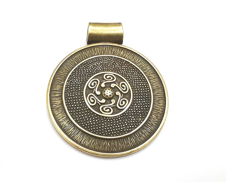Ethnic Round Pendant Antique Bronze Plated Pendant (75x62mm) G27660