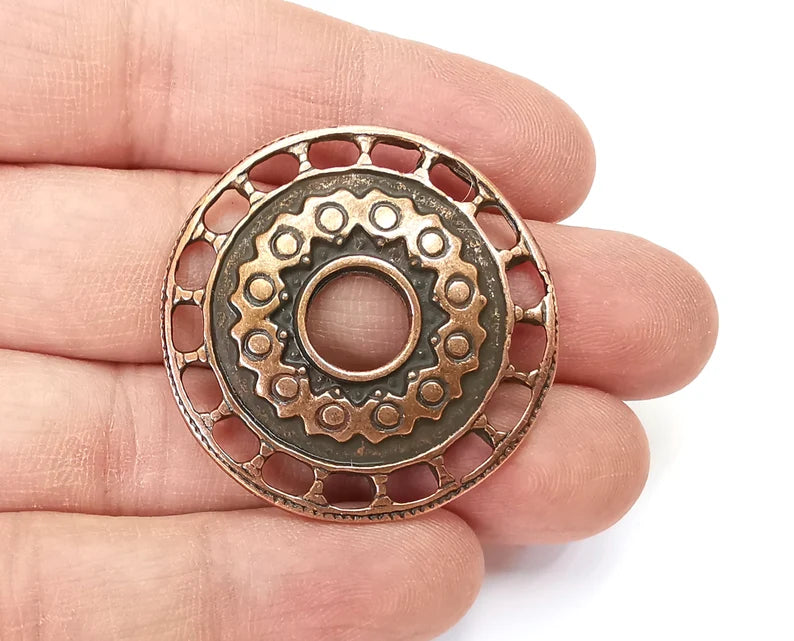 Ethinc Disc Round Pendant Antique Copper Plated Findings (40mm) G27832