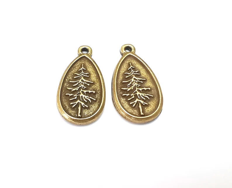 2 Pine Tree Charms Antique Bronze Plated Charms (28x15mm) G27037