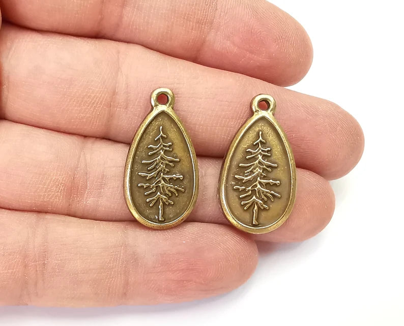 2 Pine Tree Charms Antique Bronze Plated Charms (28x15mm) G27037