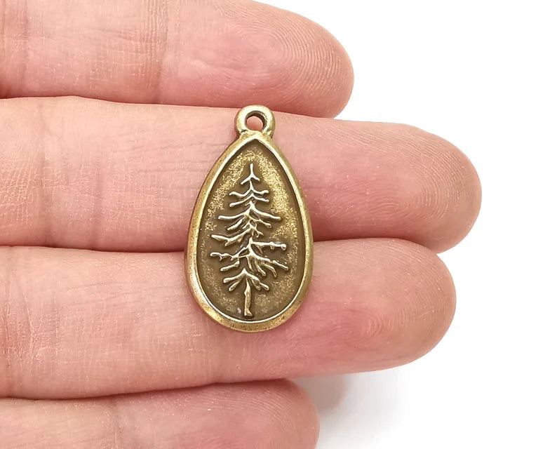 2 Pine Tree Charms Antique Bronze Plated Charms (28x15mm) G27037