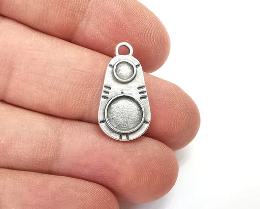 Ethnic Silver Charm Blank Cabochon Base Antique Silver Plated Charms 23x12mm (8mm and 4mm bezel) G27839