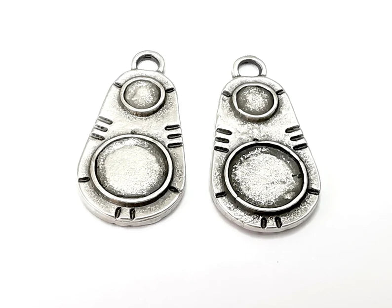 Ethnic Silver Charm Blank Cabochon Base Antique Silver Plated Charms 23x12mm (8mm and 4mm bezel) G27839