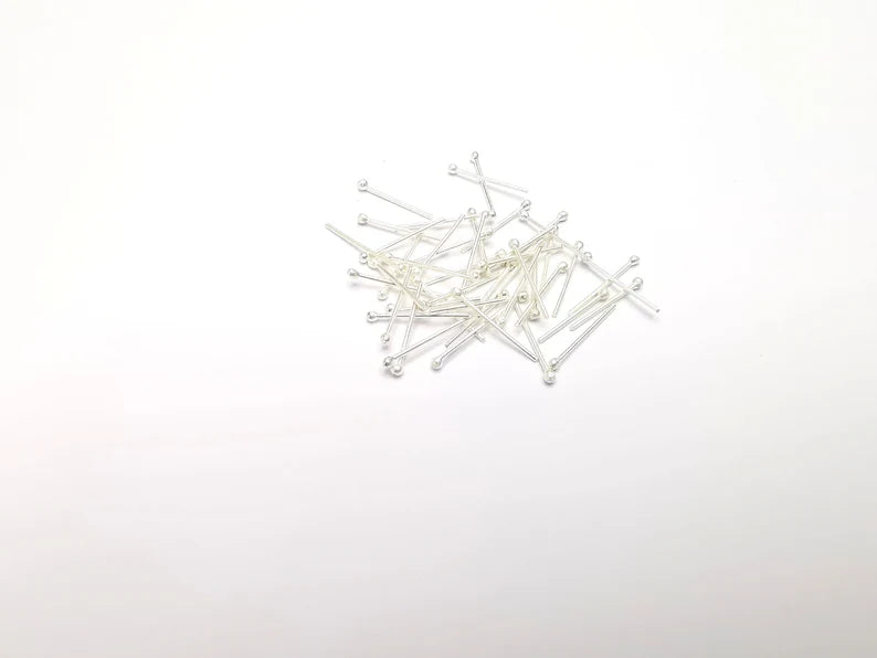 10Pcs Sterling Silver Ball Head Pins 0.55'', 21ga (Length 0.55 inch-15mm) (Thickness 0,7mm-21 Gauge) 925 Solid Silver Ball Head pin G30166