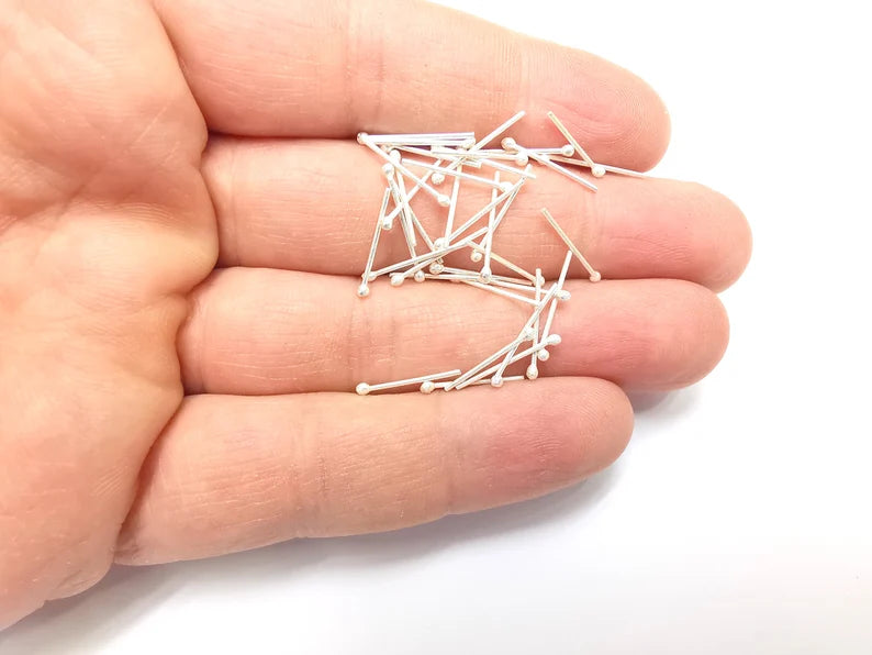 10Pcs Sterling Silver Ball Head Pins 0.55'', 21ga (Length 0.55 inch-15mm) (Thickness 0,7mm-21 Gauge) 925 Solid Silver Ball Head pin G30166