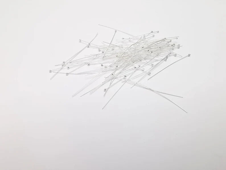 20 Sterling Silver Ball Head Pins, 1.4'',28ga Extra Thin Long Pin (Length 1.4 inch-36mm) (Thickness 0.32mm-28 Gauge) 925 Silver Pin G30381