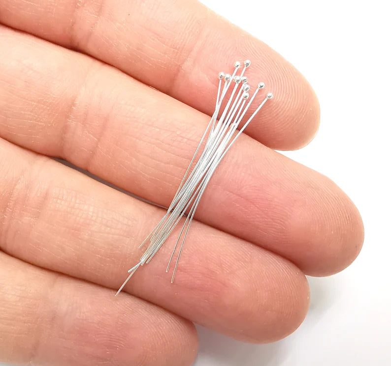 20 Sterling Silver Ball Head Pins, 1.4'',28ga Extra Thin Long Pin (Length 1.4 inch-36mm) (Thickness 0.32mm-28 Gauge) 925 Silver Pin G30381
