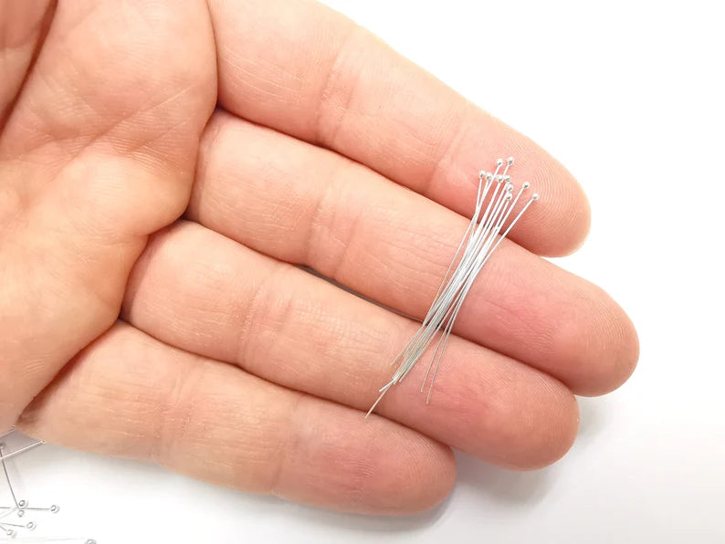 20 Sterling Silver Ball Head Pins, 1.4'',28ga Extra Thin Long Pin (Length 1.4 inch-36mm) (Thickness 0.32mm-28 Gauge) 925 Silver Pin G30381