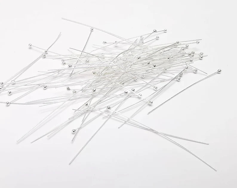 20 Sterling Silver Ball Head Pins, 1.4'',28ga Extra Thin Long Pin (Length 1.4 inch-36mm) (Thickness 0.32mm-28 Gauge) 925 Silver Pin G30381