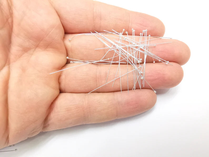 20 Sterling Silver Ball Head Pins, 1.4'',28ga Extra Thin Long Pin (Length 1.4 inch-36mm) (Thickness 0.32mm-28 Gauge) 925 Silver Pin G30381