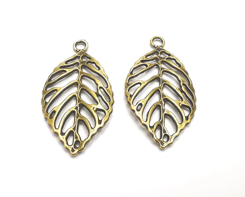 Leaf Filigree Charms Antique Bronze Plated Charms (49x26mm) G27678