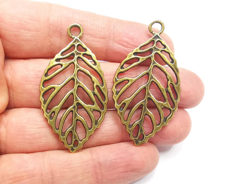 Leaf Filigree Charms Antique Bronze Plated Charms (49x26mm) G27678