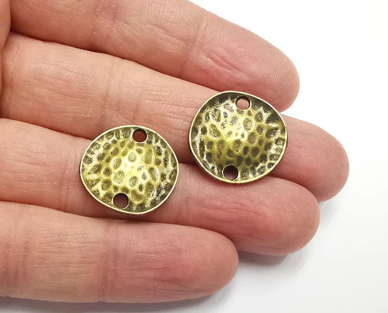 Disc Hammered Circle Charms Connector Antique Bronze Plated Connector (20 mm) G27680