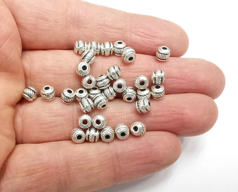 Cylinder Tube Silver Rondelle Beads Antique Silver Plated Beads (5x5mm) G27681