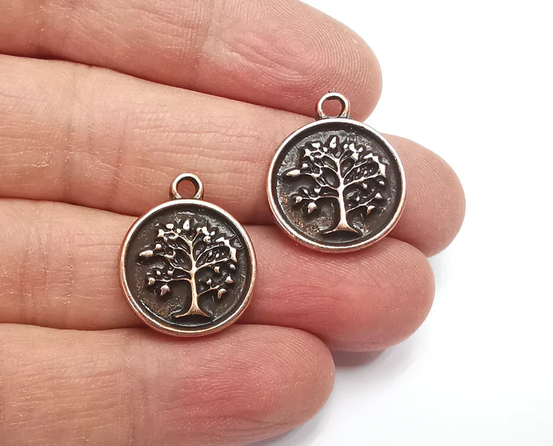 Tree Round Charms Antique Copper Plated Charms (22x19mm) G27691