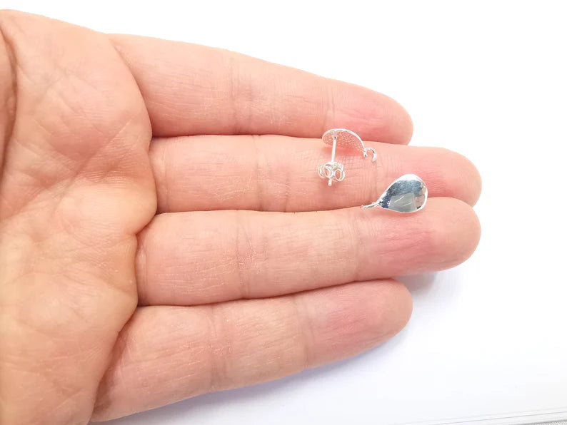 Sterling Silver Earring Posts 2 Pcs (1 pair) 925 Silver Teardrop Earring Needle with Loop Findings (13x8mm) G30360