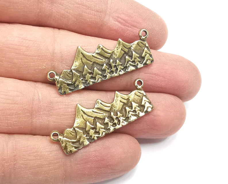Clif Mountain Landscape Rock Pine Tree Forest Pendant Charms Antique Bronze Plated Pendant (38x14mm) G27703